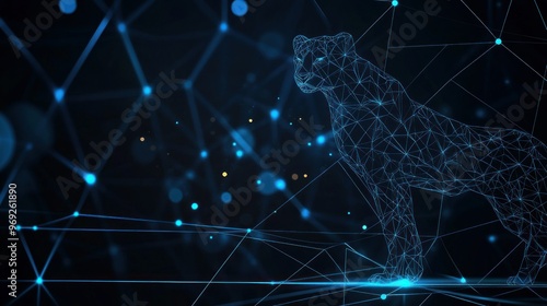 A digital representation of a panther formed by interconnected lines and nodes.