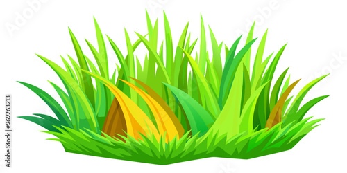 Lush, vibrant green grass with varying shades, including hints of yellow, depicted in a stylized, cartoonish illustration.