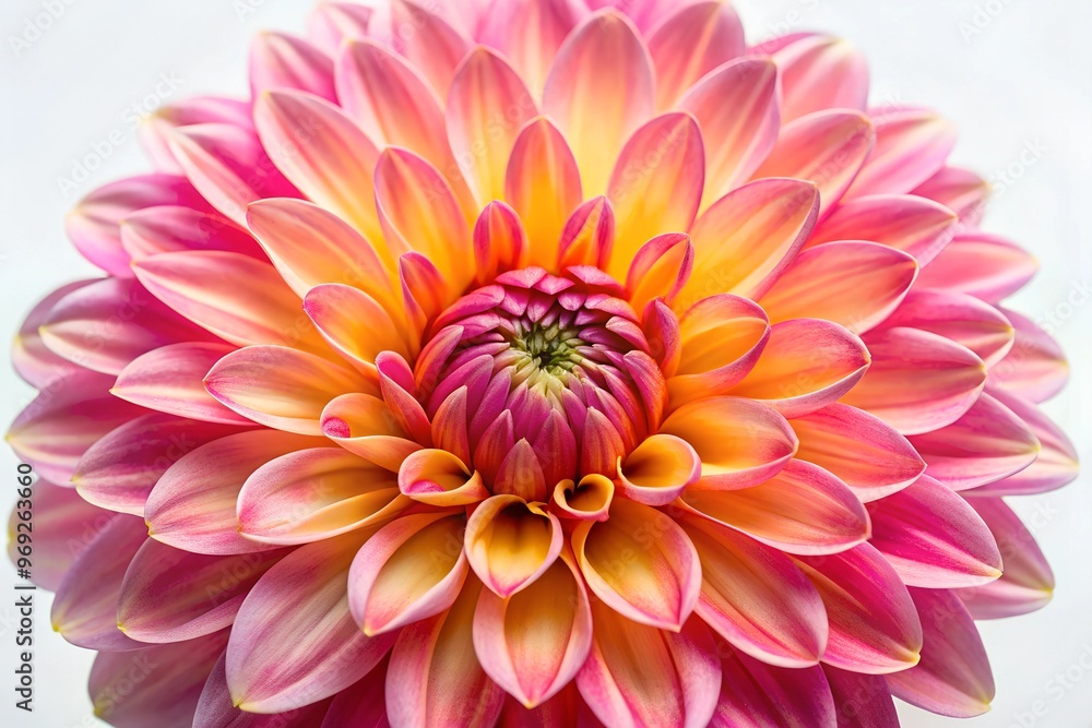 A close-up of a vibrant pink and yellow flower showcasing its delicate petals and structure on white background. A close-up of a vibrant pink and yellow flower showcasing its delicate petals and structure on white background.