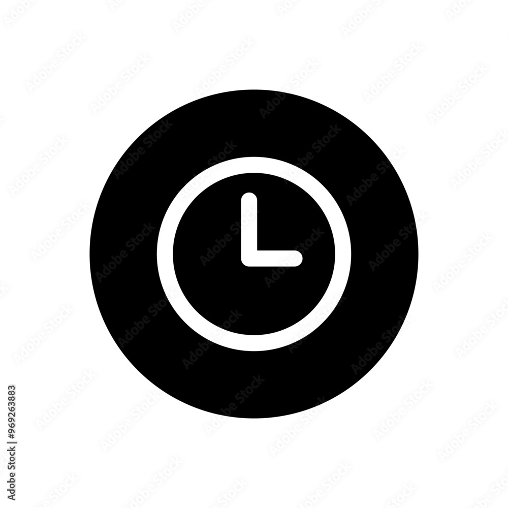 Time, clock icon on black circle. Hour concept Time, clock icon on black circle. Hour concept