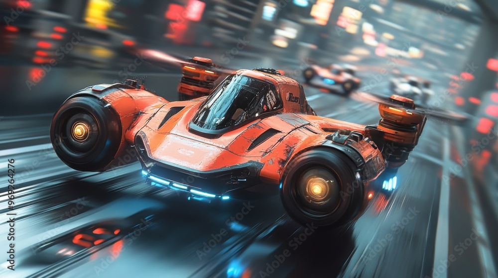 Futuristic AI-enhanced drone racing league with real-time data displayed through augmented reality Futuristic AI-enhanced drone racing league with real-time data displayed through augmented reality