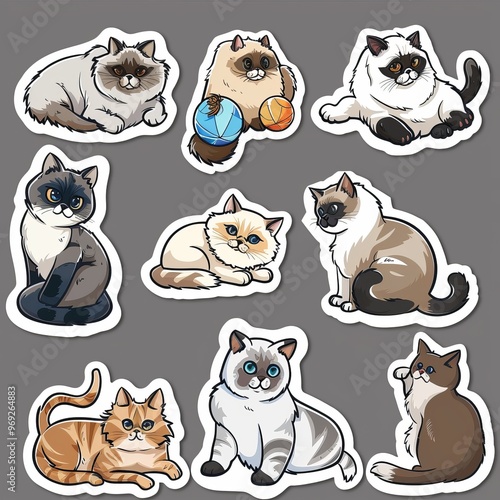 A sticker sheet featuring a variety of cats