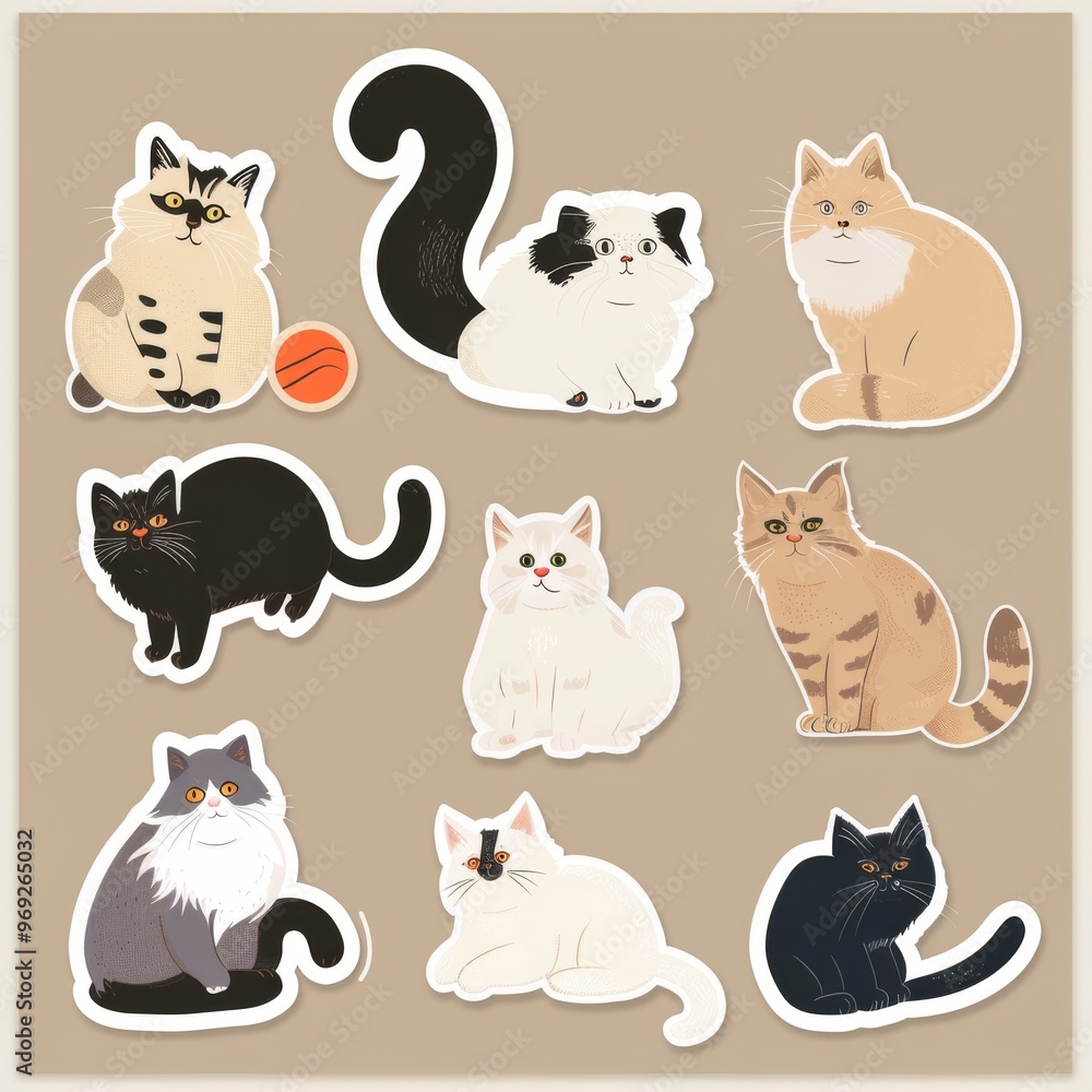 A sticker sheet featuring a variety of cats A sticker sheet featuring a variety of cats