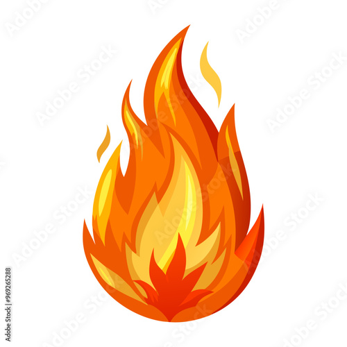 A vibrant, stylized flame with shades of orange and yellow, flickering upwards against a white background.