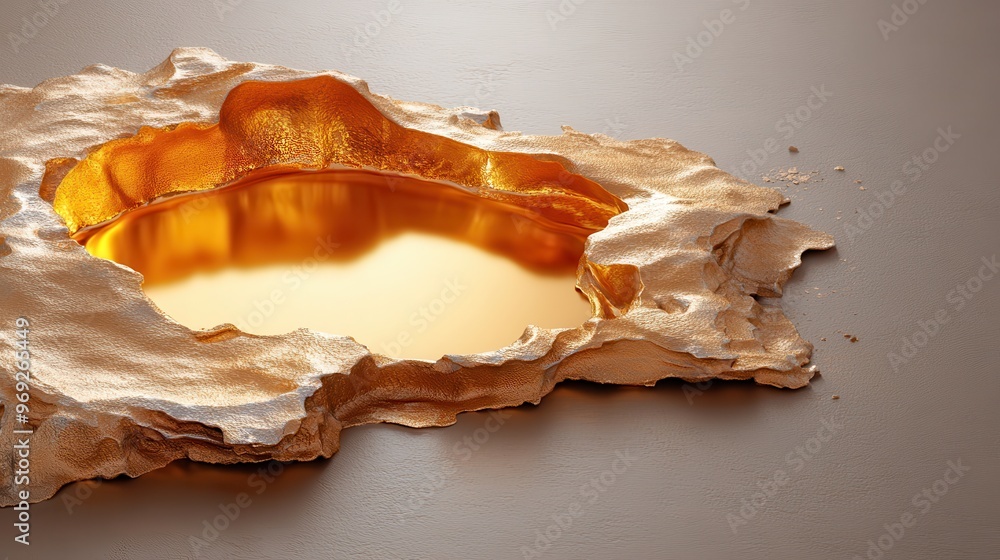 Abstract gold liquid pool in textured surface Abstract gold liquid pool in textured surface