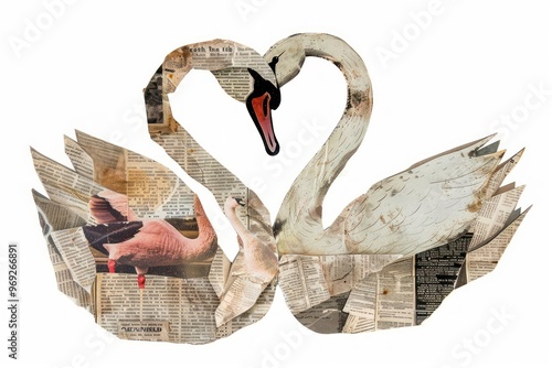 Swan shape collage cutouts anseriformes waterfowl animal. photo