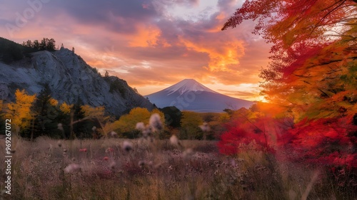 Autumn Equinox: Sunset Mount Panorama, Golden Light bathes Colored Foliage