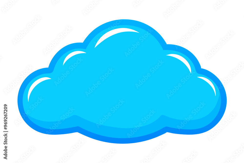 A stylized, bright blue cartoon cloud with a smooth, glossy appearance and rounded edges. A stylized, bright blue cartoon cloud with a smooth, glossy appearance and rounded edges.