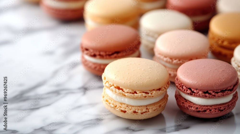 Fototapeta premium Closeup of Colorful Macarons on Marble Surface