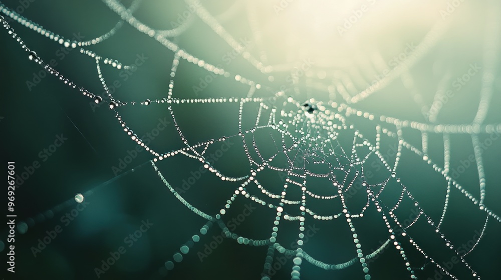 A close-up of a spider web adorned with dew drops, capturing nature's intricate beauty. A close-up of a spider web adorned with dew drops, capturing nature's intricate beauty.