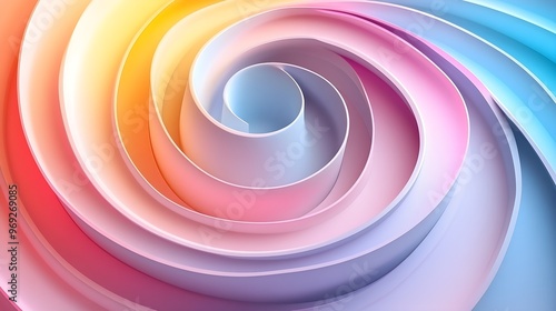 Abstract circular geometry, smooth transitions, gradient pastel background, soft lighting, futuristic design.