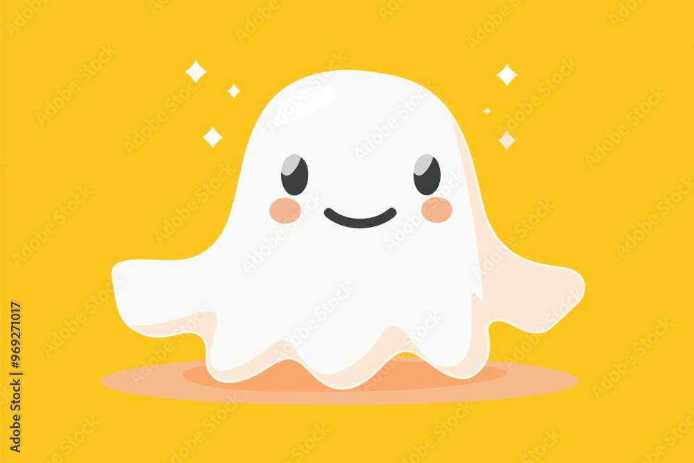 Yellow ghost with a big, cheerful smile floating alone Yellow ghost with a big, cheerful smile floating alone