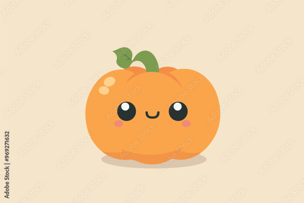 Obraz premium Laughing pumpkin with a bright orange hue and a small green leaf accent