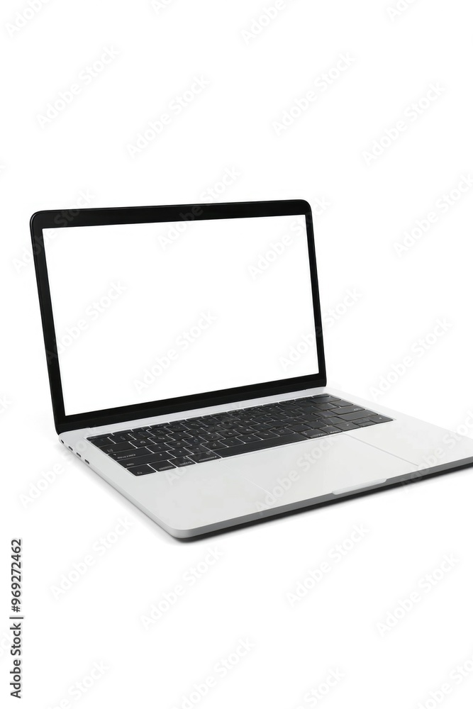 A laptop computer placed on a clean and minimalist white surface, suitable for product photography or technology-related concepts A laptop computer placed on a clean and minimalist white surface, suitable for product photography or technology-related concepts