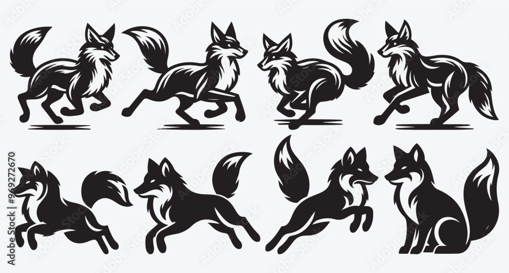 Obraz premium Fox Logo Silhouette Bundle Clip Art Vector Illustration 