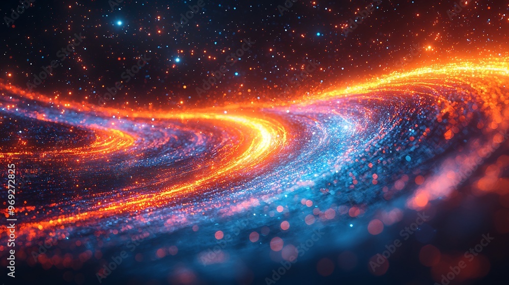 Semiabstract representation of the solar system with planets and orbits swirling in dynamic neon patterns symbolizing cosmic order and movement Semiabstract representation of the solar system with planets and orbits swirling in dynamic neon patterns symbolizing cosmic order and movement