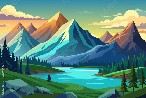 Blue mountain landscape background abstract