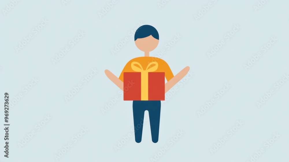 A person icon holding a gift, symbolizing celebrations, holidays, or acts of kindness in a simple, cheerful design.