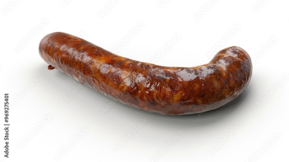 A single sausage placed on a clean and white background A single sausage placed on a clean and white background