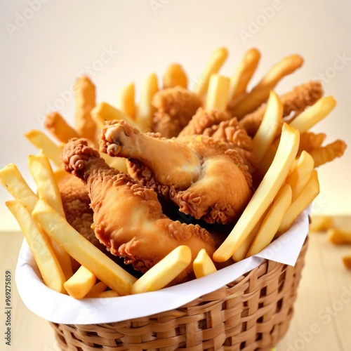 Fried chicken with French fries photo