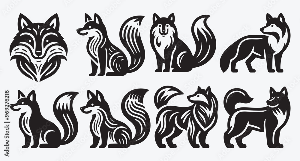 Obraz premium Fox Logo Silhouette Bundle Clip Art Vector Illustration 