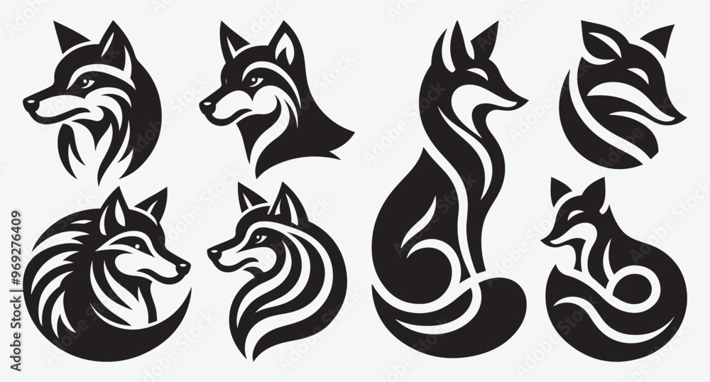 Fototapeta premium Fox Logo Silhouette Bundle Clip Art Vector Illustration 