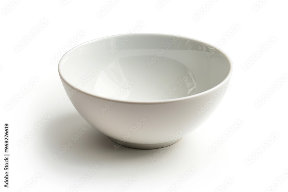A single white bowl sits on top of a table, ready for use or display A single white bowl sits on top of a table, ready for use or display