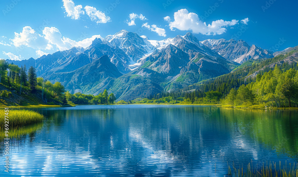 Scenic Alpine Lake in Wasatch Mountains, Salt Lake Utah, USA on a Clear Summer Day with Snowcapped Peaks, Lush Green Forests, Reflection in Water, Ideal for Nature and Travel Concepts Scenic Alpine Lake in Wasatch Mountains, Salt Lake Utah, USA on a Clear Summer Day with Snowcapped Peaks, Lush Green Forests, Reflection in Water, Ideal for Nature and Travel Concepts