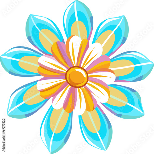 a stylized, symmetrical flower design with multiple layers of petals. The petals are arranged in a circular pattern, radiating outwards from the center