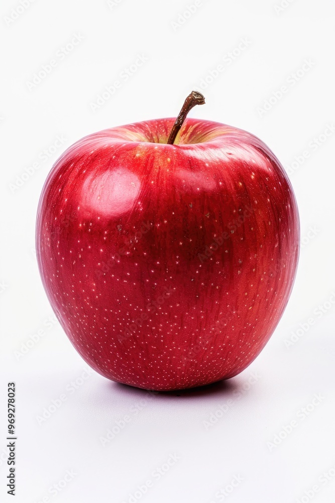 A single red apple sits on a white background, ready for use in various projects A single red apple sits on a white background, ready for use in various projects