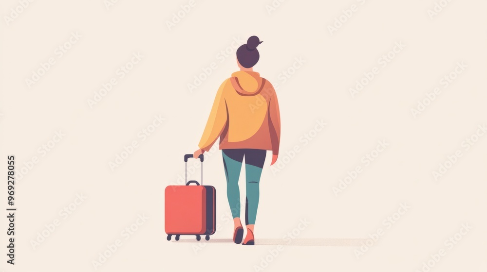 A person icon with a suitcase, representing travel, business trips, or adventure in a minimalist style. A person icon with a suitcase, representing travel, business trips, or adventure in a minimalist style.