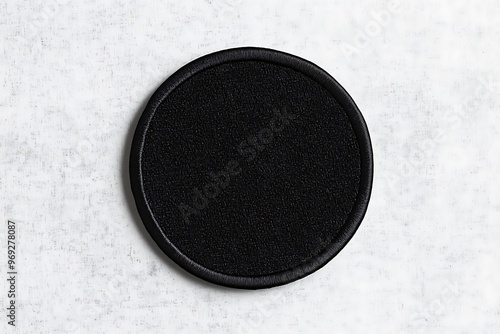 Black and white round embroidered patch mockup photo