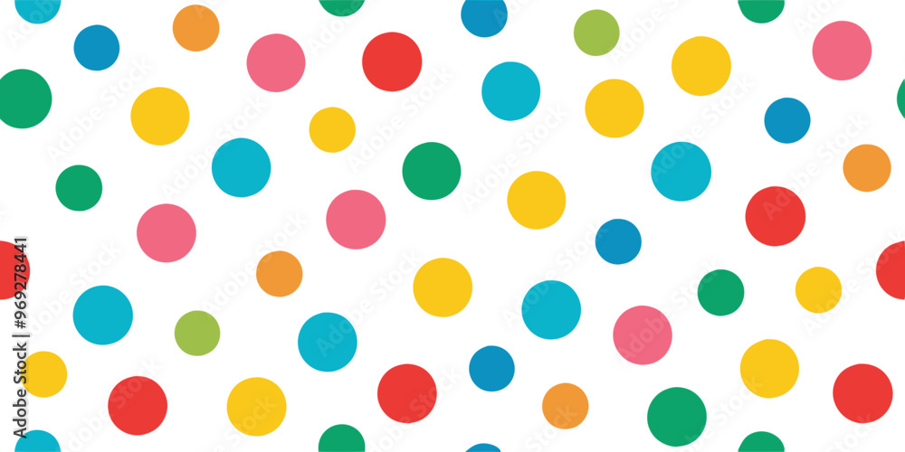 a pattern of colorful polka dots on a white background. The dots are of various sizes and are scattered randomly across the image. The colors of the dots include red, blue, yellow, green, and pink a pattern of colorful polka dots on a white background. The dots are of various sizes and are scattered randomly across the image. The colors of the dots include red, blue, yellow, green, and pink