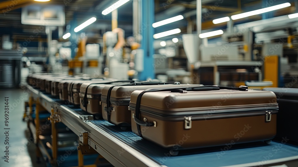 Production of modern suitcases at the factory Production of modern suitcases at the factory