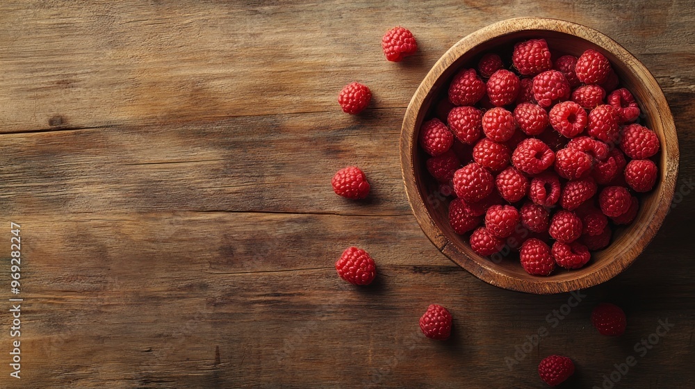 A bowl of fresh raspberries on a wooden surface, highlighting their vibrant color and texture. A bowl of fresh raspberries on a wooden surface, highlighting their vibrant color and texture.
