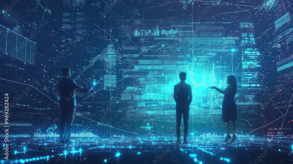 Futuristic 3D Animated Characters Reviewing Goals on High Luminosity Business Chart in 32K Resolution, Generative AI Futuristic 3D Animated Characters Reviewing Goals on High Luminosity Business Chart in 32K Resolution, Generative AI