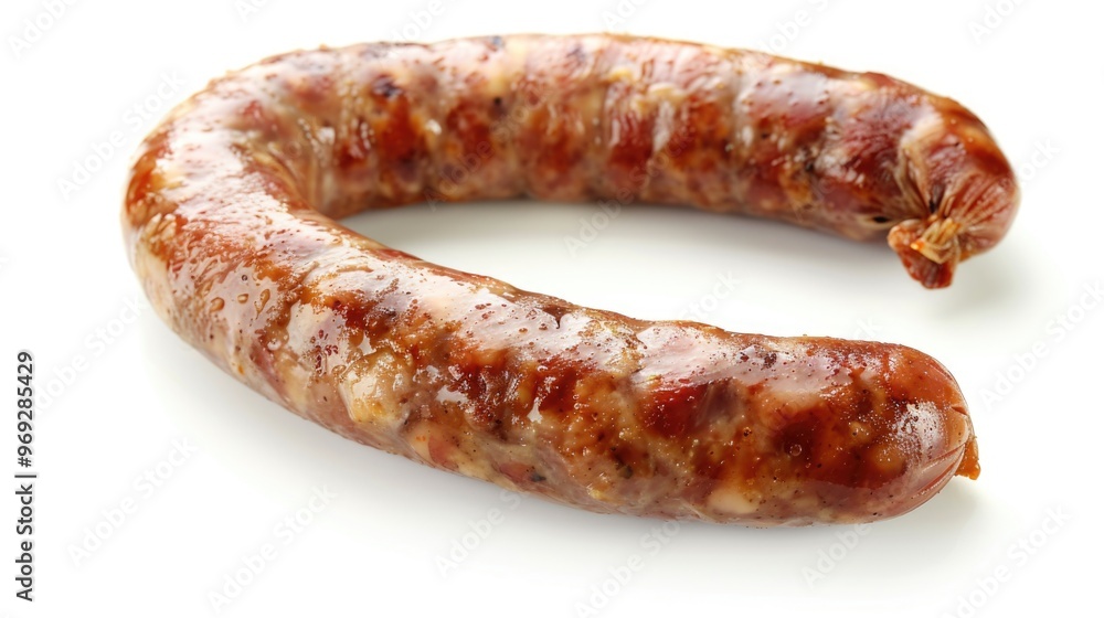 A single sausage with a bite removed, often used in food photography or as a prop for cooking scenes A single sausage with a bite removed, often used in food photography or as a prop for cooking scenes