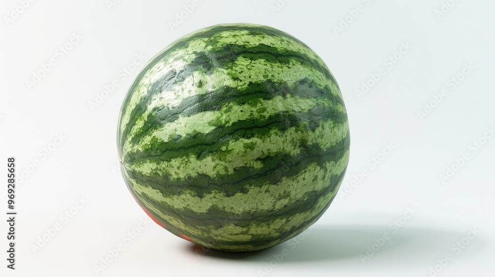 Fresh watermelon sitting on a clean white surface, perfect for still life photography or food advertising Fresh watermelon sitting on a clean white surface, perfect for still life photography or food advertising