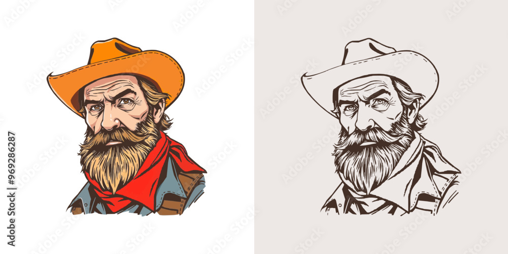 Obraz premium Cowboy head mascot illustration. Bandit vector editable logo
