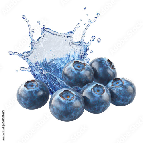 Wallpaper Mural Fresh blueberries splashing in water, vibrant and refreshing. Perfect for healthy eating, fruit, and nutrition themes. Isolated on white background. Torontodigital.ca