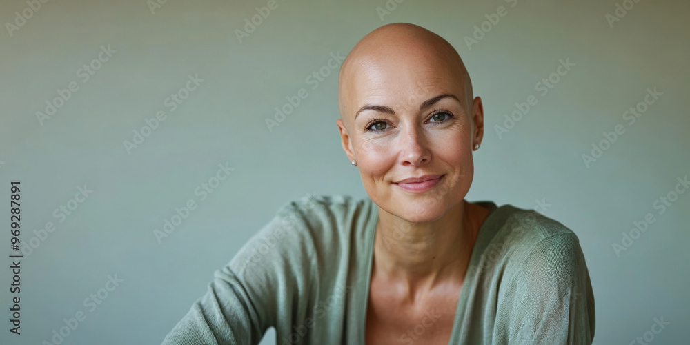 Bald Mediterranean Woman Sitting Peacefully for Breast Cancer Awareness
Bald Mediterranean Woman Sitting Peacefully for Breast Cancer Awareness