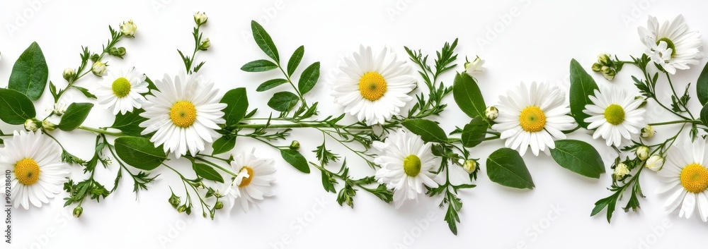 An arrangement of daisy flowers and green grass on a white or transparent background An arrangement of daisy flowers and green grass on a white or transparent background