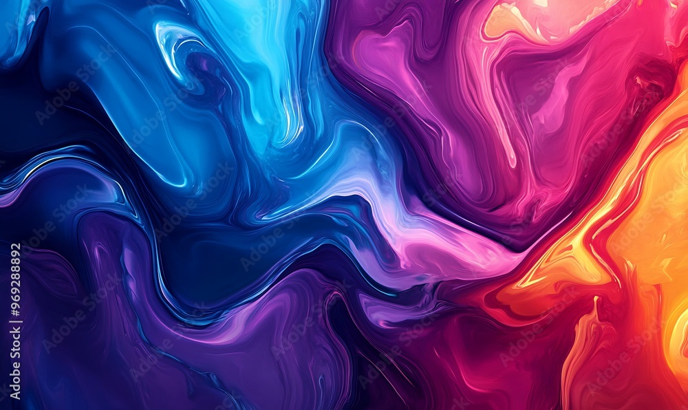 Fototapeta premium Abstract blue, purple and pink swirling pattern on a fluid, silky texture in a vibrant artwork