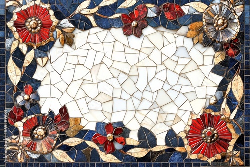 Floral Mosaic Frame with White Center