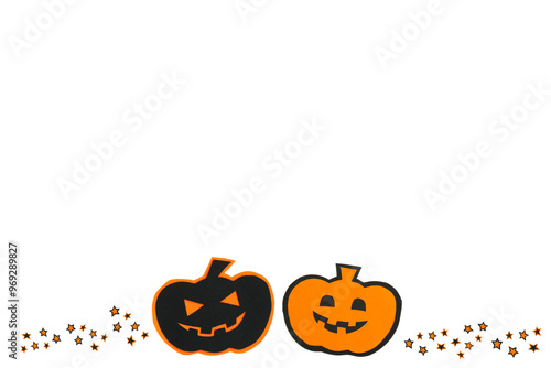 Happy Halloween, Pumpkin smile and star make from paper cut on white background, Halloween concept