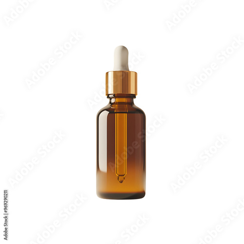 Amber glass dropper bottle with a white pipette, commonly used for skincare serums, essential oils, or cosmetic liquids.