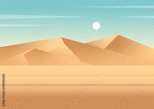 Orange desert landscape gradient dunes illustration. Travel to Egypt flat style cartoon