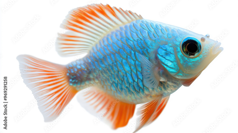 Blue and Orange Freshwater Fish on Driftwood