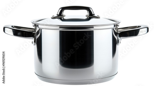 High-quality stainless steel stock pot with a lid. Perfect for cooking soups, stews, and large meals. Durable and versatile cookware. photo