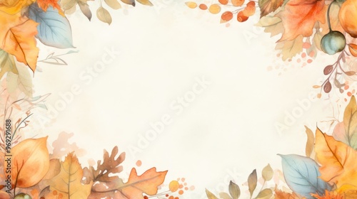 Autumn Leaves Watercolor Frame. Fall Background with Copy Space photo